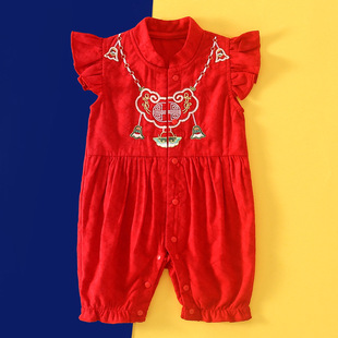 爬服百天抓周服璎珞刺绣9522 连体衣女宝宝中国风唐装 婴儿夏季 短袖