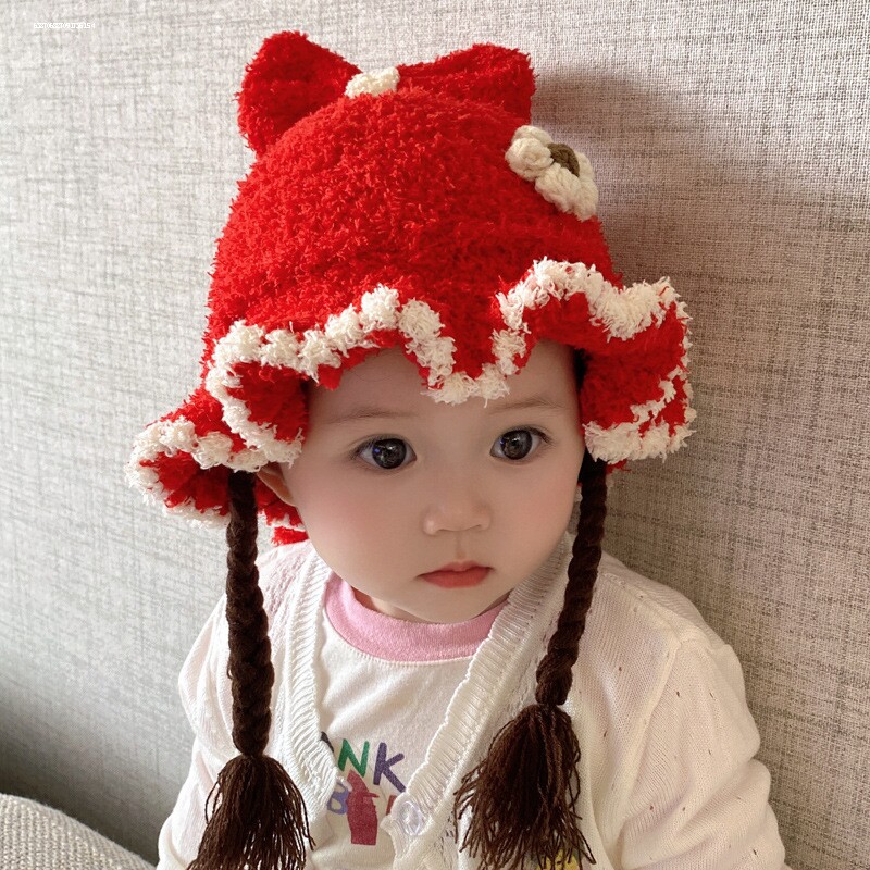 秋冬女宝宝可爱加厚毛线帽护耳盆图片