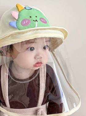 宝宝去医院打疫苗带面屏防飞沫防护帽子婴儿头罩面罩渔夫帽可拆卸