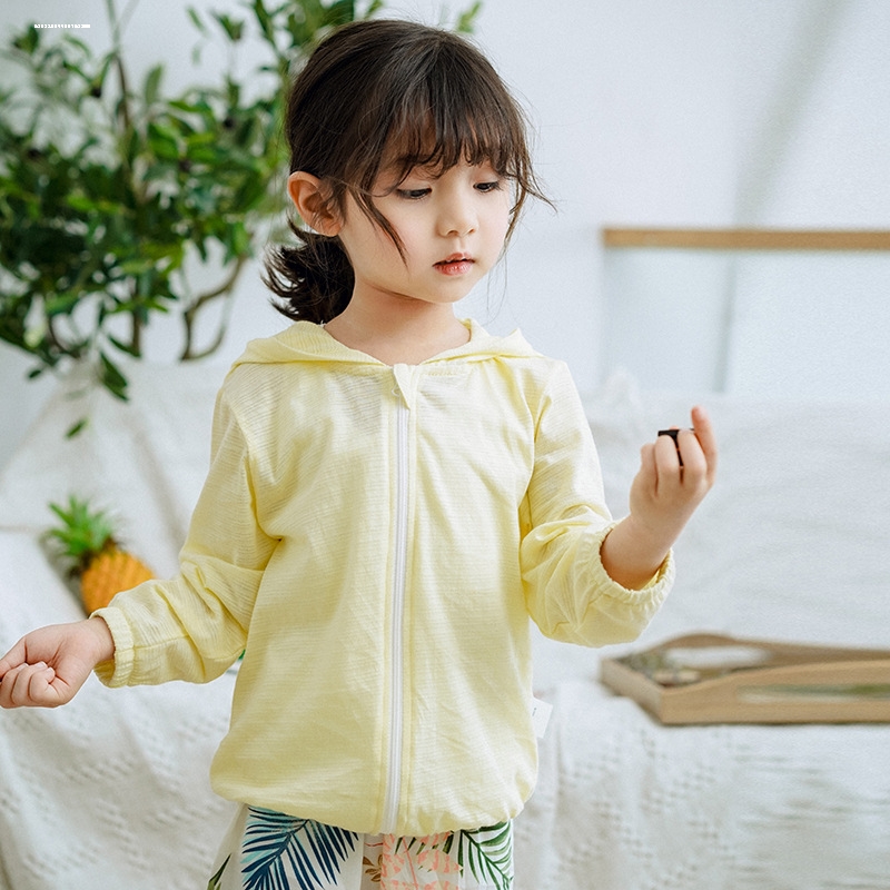 儿童纯棉防晒衣男童女童薄款中大童竹节棉夏季连帽开衫外套空调服