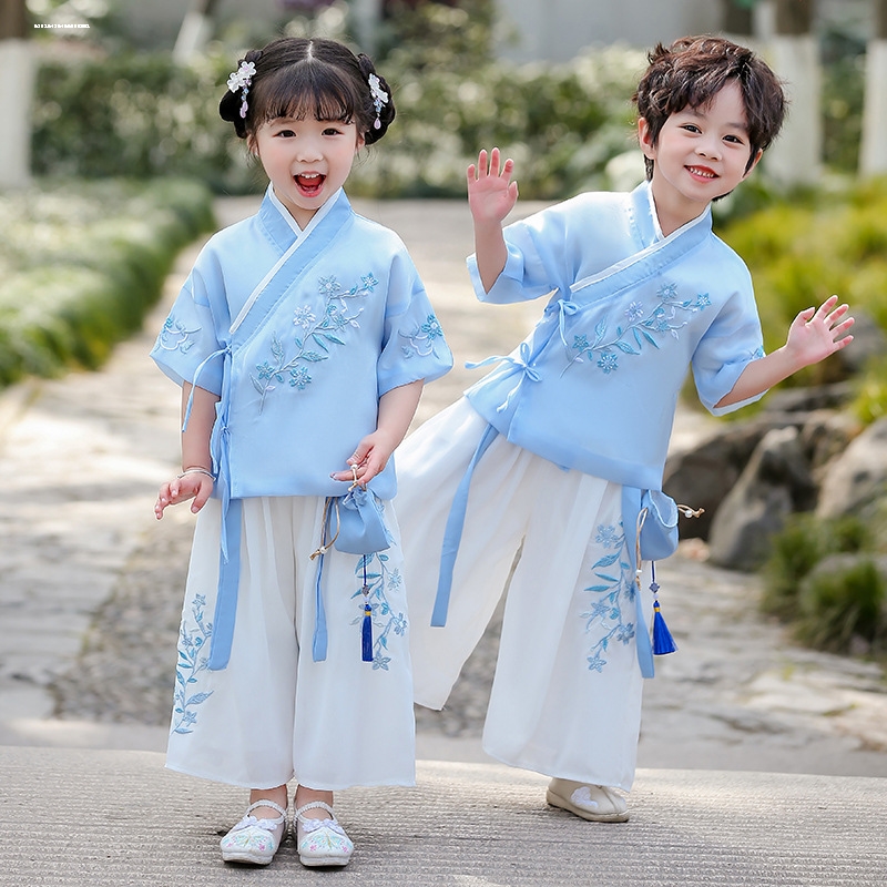 儿童汉服春秋新款男女童唐装中国风薄款幼儿园夏季国学表演服套装