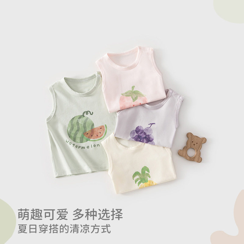 婴儿夏季无袖水果印花纯棉宝宝