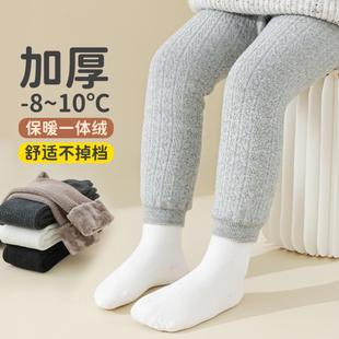 袜九分裤 保暖纯色宝宝连裤 子 加绒加厚不掉档女童打底裤 秋冬季