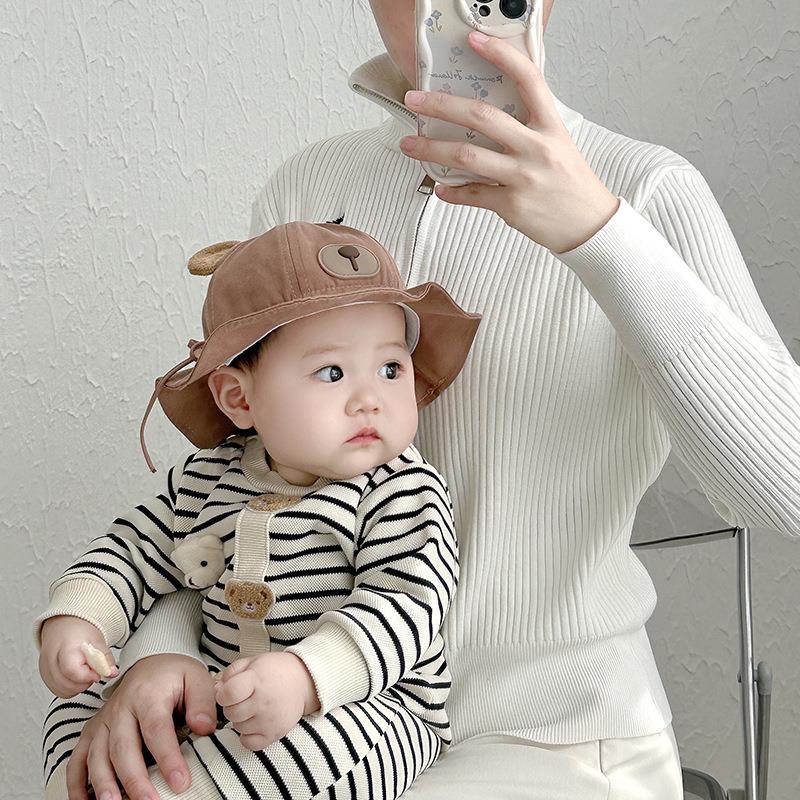 婴幼儿帽子春秋季小熊渔夫帽宝宝遮阳防晒帽男女童夏薄款太阳帽潮
