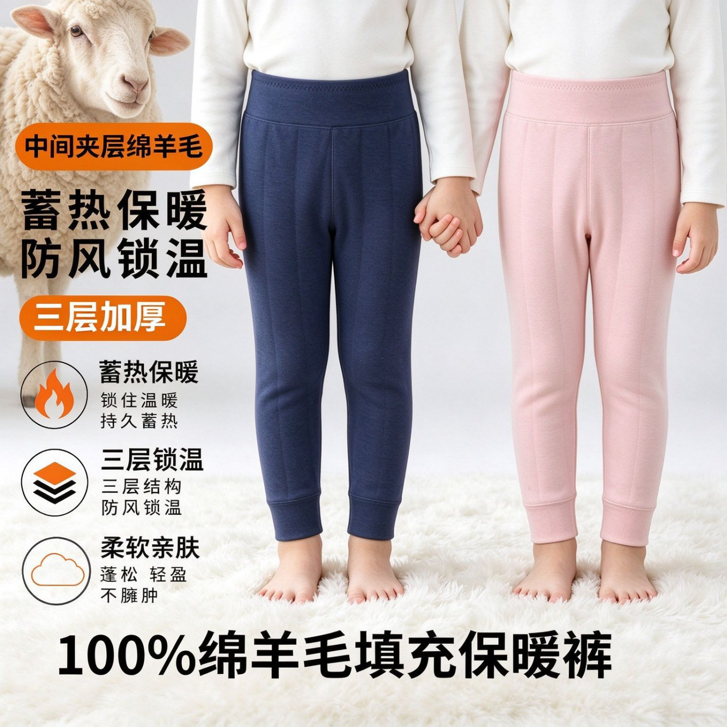 儿童加厚羊毛保暖棉裤