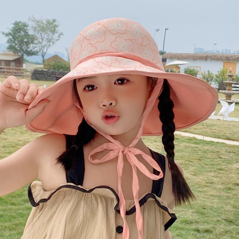 儿童防晒帽子夏季防紫外线太阳帽户外渔夫帽女宝宝凉帽沙滩遮阳帽