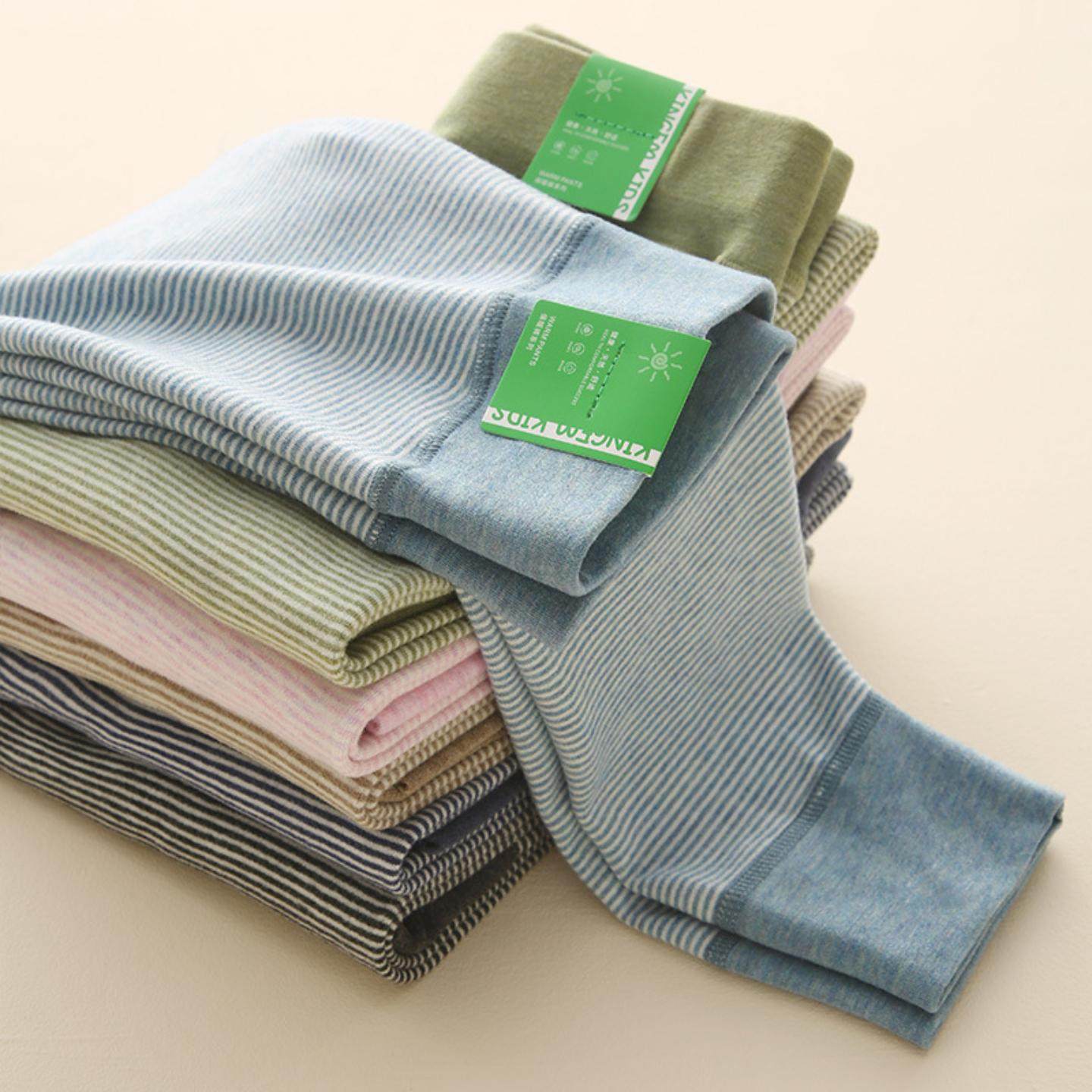 A类秋冬季儿童保暖裤薄款秋裤女童条纹打底裤中大男童加绒棉毛裤