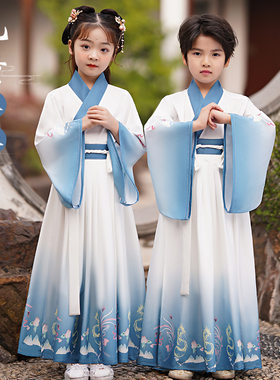 幼儿童古装汉服男童小男孩古代衣服笛子萧二胡古筝演奏表演出服装