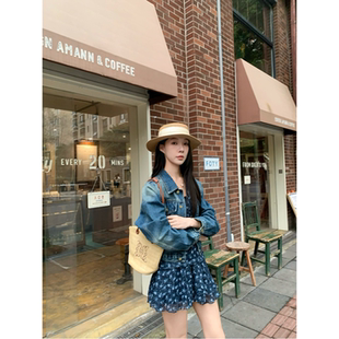 UVPU 深蓝牛仔短外套女2026春辣妹苾入！炒盐水洗蓝短款牛仔外套