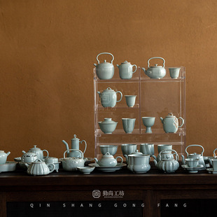 北溪堂天青汝窑陶瓷提梁壶茶壶复古家用功夫茶具盖碗公道杯茶杯