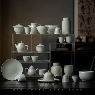 仿古青釉陶瓷功夫茶具泡茶壶二才盖碗单个复古草木灰公道杯小