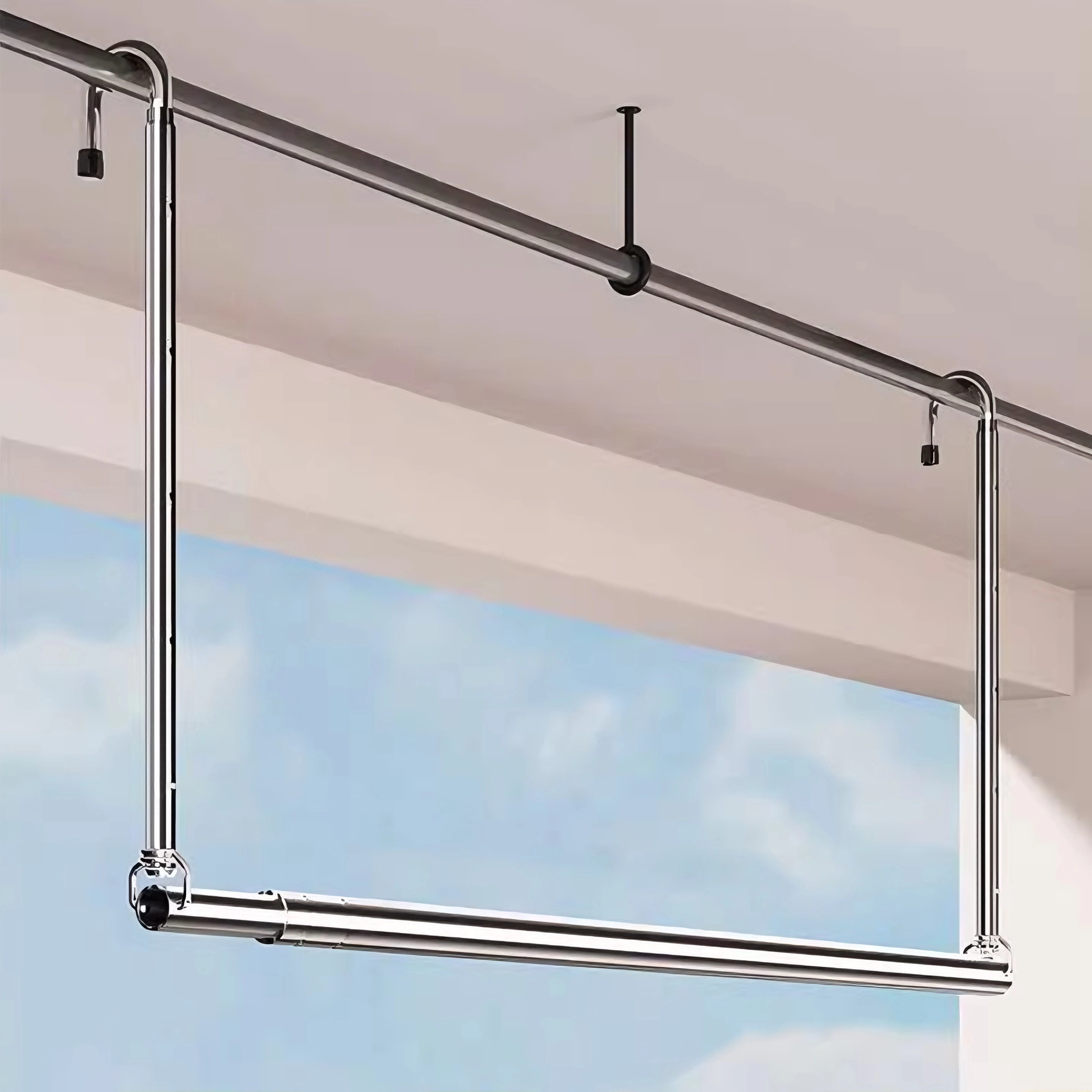 晾衣架家用阳台伸缩晾衣杆升降凉衣捍吊挂不锈钢免打孔晒被子神器