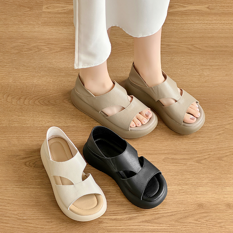 真皮凉鞋女款2025新款夏外穿复古配裙子孕妇鞋一脚蹬休闲罗马凉鞋