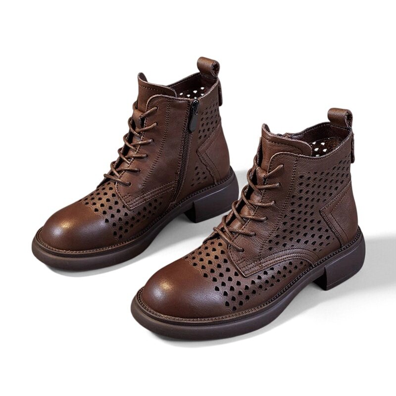 春夏马丁靴镂空洞洞鞋男女同款头层牛皮软底透气百搭英伦风凉靴子