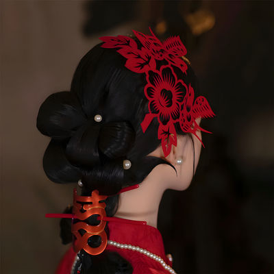 新款国风中式新娘红色喜字喜鹊花朵剪纸窗花头饰晨旗袍敬酒服发饰