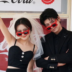 ins网红搞怪趣味可爱结婚晨袍方形墨镜新娘眼镜伴娘姐妹眼镜儿童