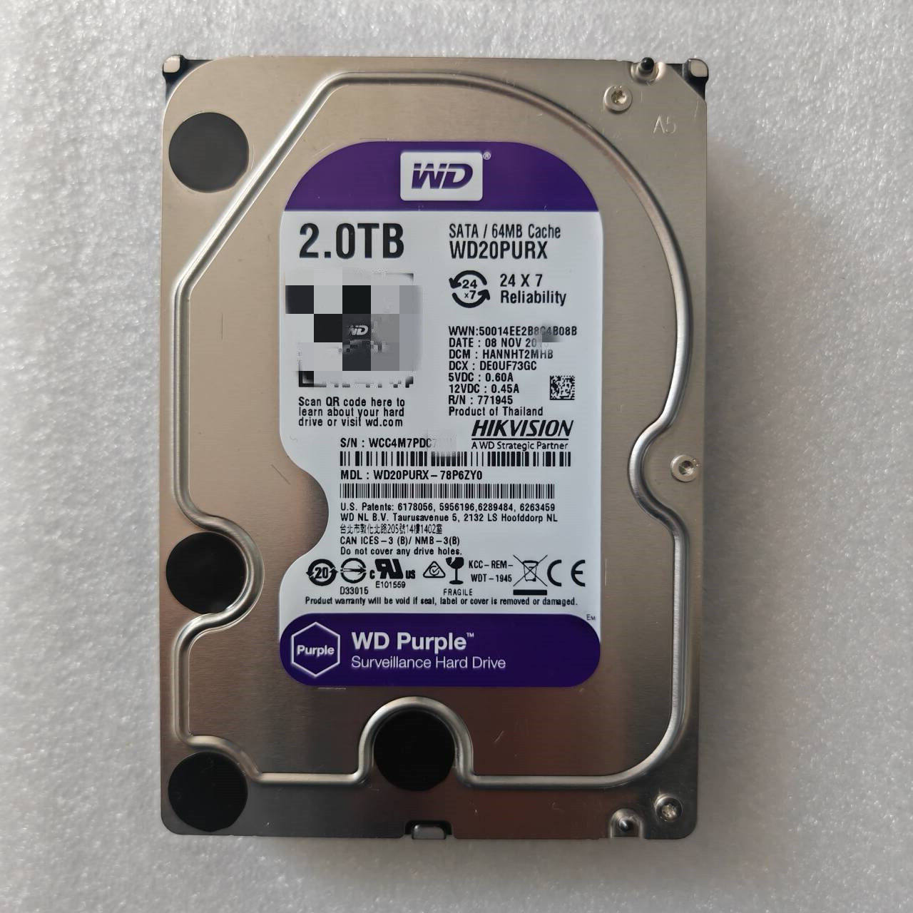 /2T硬盘 监控录像机硬盘  20PURX 紫盘2TB 西数 2T