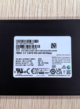 三星PM893 3.84T  22年 零通电 原装现货50SSD企业级固态
