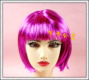 演出道具舞会假发套学生妹假发妹妹头假发时尚波波头假发紫色短发