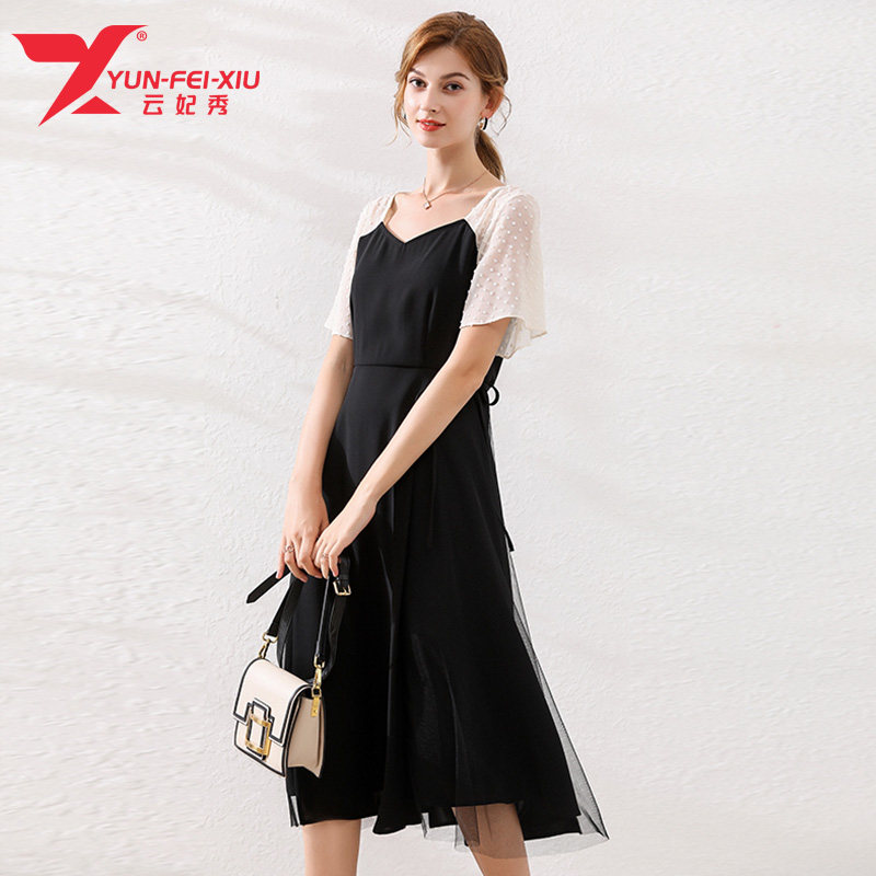 韩版大码时尚显瘦V领拼接胖MM显瘦遮肉2020夏季新款宽松连衣裙潮