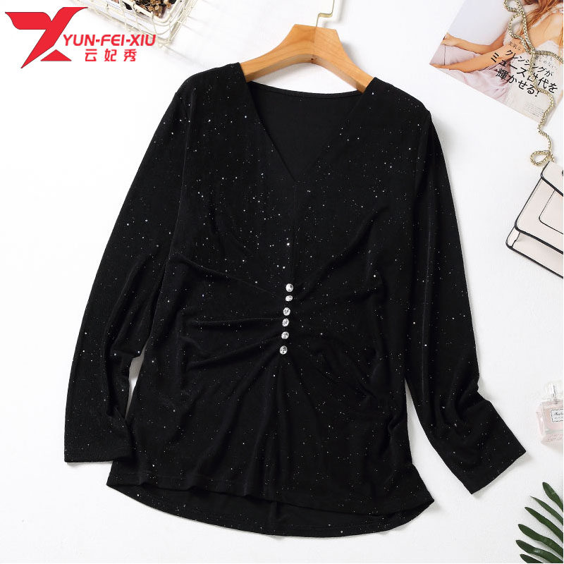 胖MM显瘦V领洋气大码宽松百搭遮肚子针织上衣2020初秋新款潮