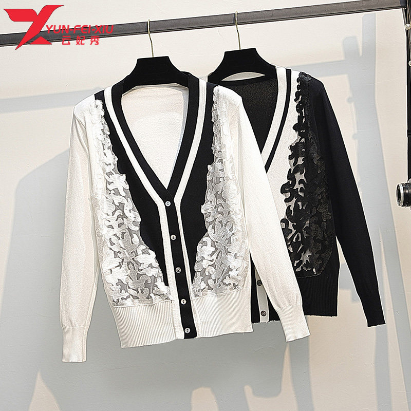 新款秋季大码时尚宽松百搭V领女装上衣韩版胖MM显瘦遮肉潮流开衫