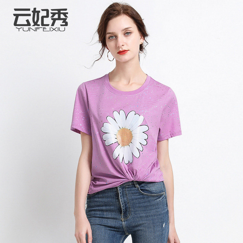 胖MM韩版显瘦遮肚圆领小雏菊大码宽松百搭T恤2020下机架新款上衣