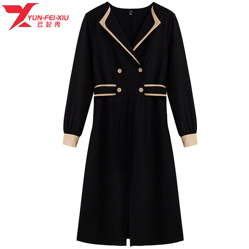 韩版气质大码时尚不规则领2020秋季胖MM显瘦遮肉撞色宽松款连衣裙