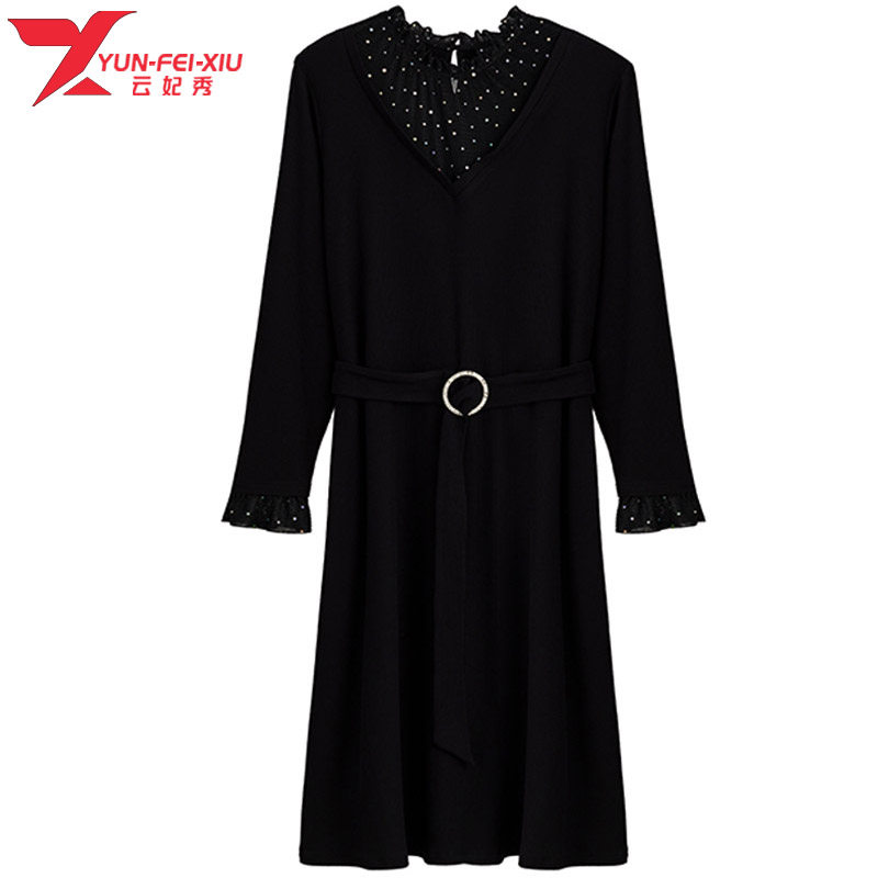 韩版宽松大码女装堆堆领2020秋季新款胖MM显瘦遮肉时尚气质连衣裙