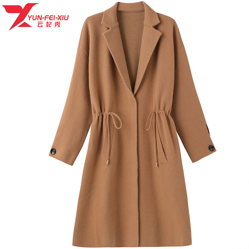 韩版新款胖MM2020秋冬季宽松气质百搭遮肉收腰毛呢中长款风衣外套