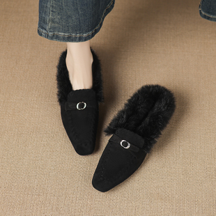 毛毛鞋女冬外穿2025新款爆款巨好看包头半拖一脚蹬加绒单鞋毛拖鞋