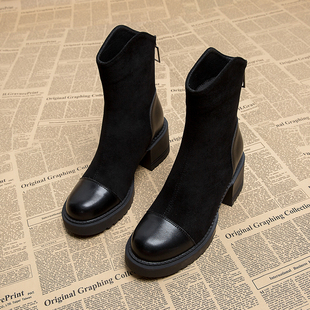 巨好看2025新款爆款显瘦高跟靴子女粗跟瘦瘦靴高级感秋单靴短靴女