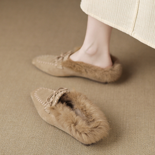2025新款爆款巨好看毛毛拖鞋女冬外穿加绒一脚蹬半拖单鞋女不累脚