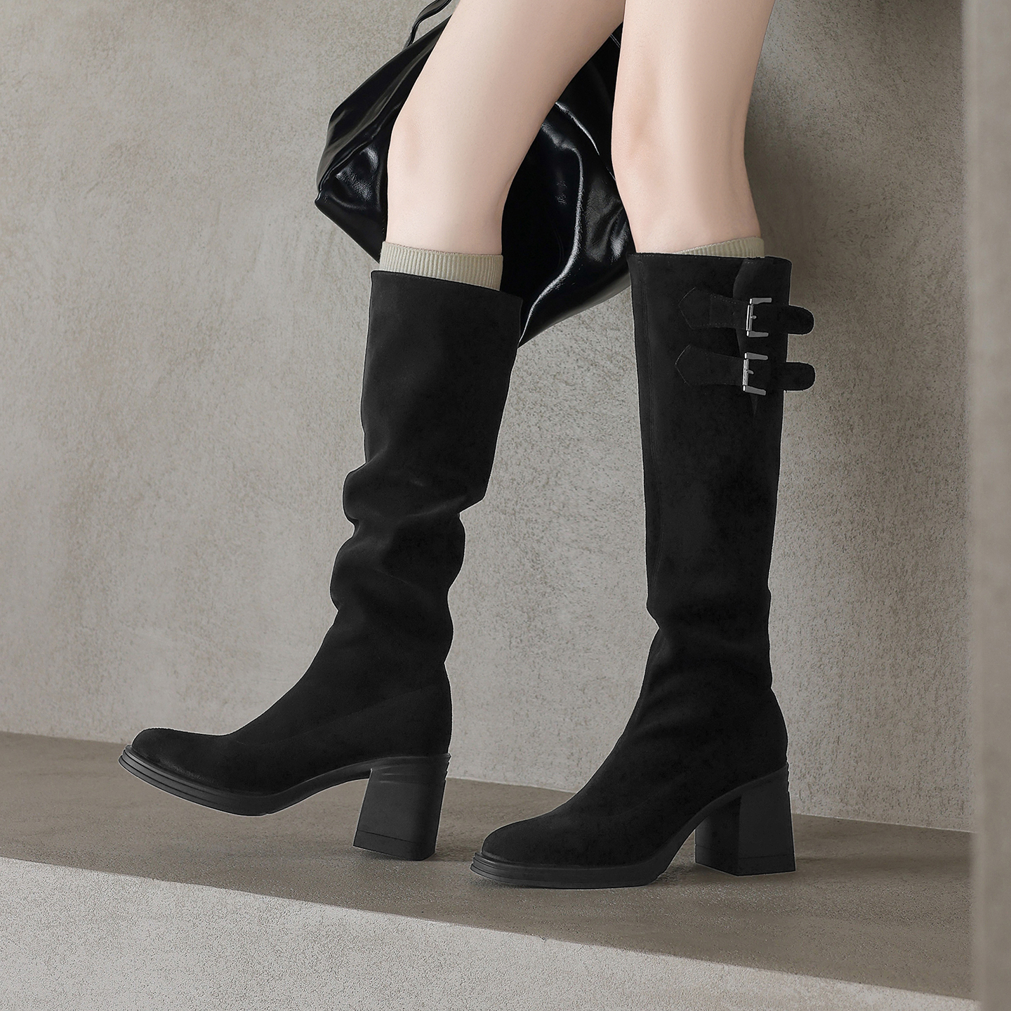 巨好看美拉德长筒靴子高跟堆堆靴