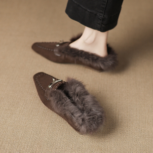 一脚蹬单鞋 爆款 女平底不累脚 女冬外穿2025新款 巨好看包头毛毛拖鞋