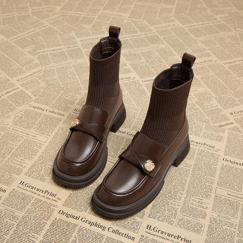 巨好看棕色袜靴女秋冬2025新款爆款粗跟小短靴女瘦瘦靴洋气小踝靴,女鞋,弹力靴/袜靴,淘宝优惠券,粉丝福利购,淘宝优惠卷