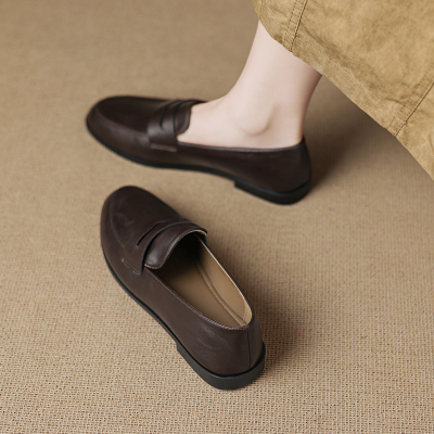 巨好看小皮鞋单鞋女一脚蹬平底鞋