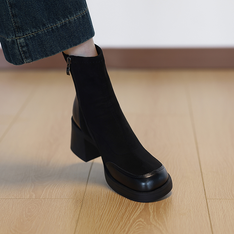 巨好看高跟短靴瘦瘦靴洋气小踝靴