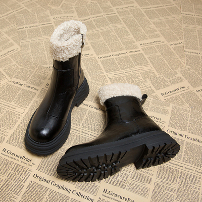 雪地靴冬加绒高级感小短靴炸街款