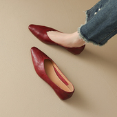 2026新款 开春单鞋 女坡跟气质爆款 羊皮复古小皮鞋 一脚蹬配裙平底鞋