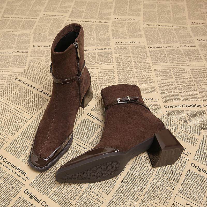 真皮高跟鞋女秋冬2025今年流行的法式小踝靴复古爆款短靴女瘦瘦靴,女鞋,时装靴,淘宝优惠券,粉丝福利购,淘宝优惠卷