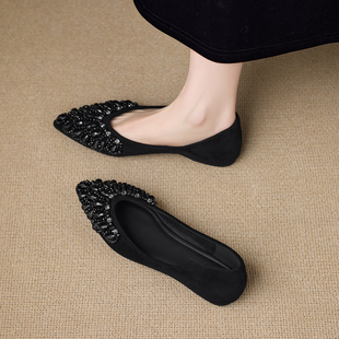 2026早春新款巨好看气质法式尖头小单鞋女浅口平底鞋不累脚伴娘鞋