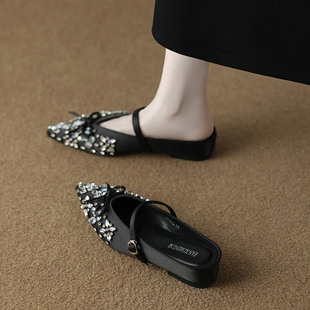 气质水钻包头拖鞋女夏外穿2026新款一脚蹬内增高半拖鞋夏天配裙子