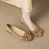 女不累脚平底鞋 真皮2026秋季 巨好看复古流苏法式 浅口单鞋 新款 爆款