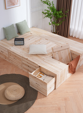 定制榻榻米木箱子拼床实木储物箱加宽拼接床多功能可坐飘窗收纳柜