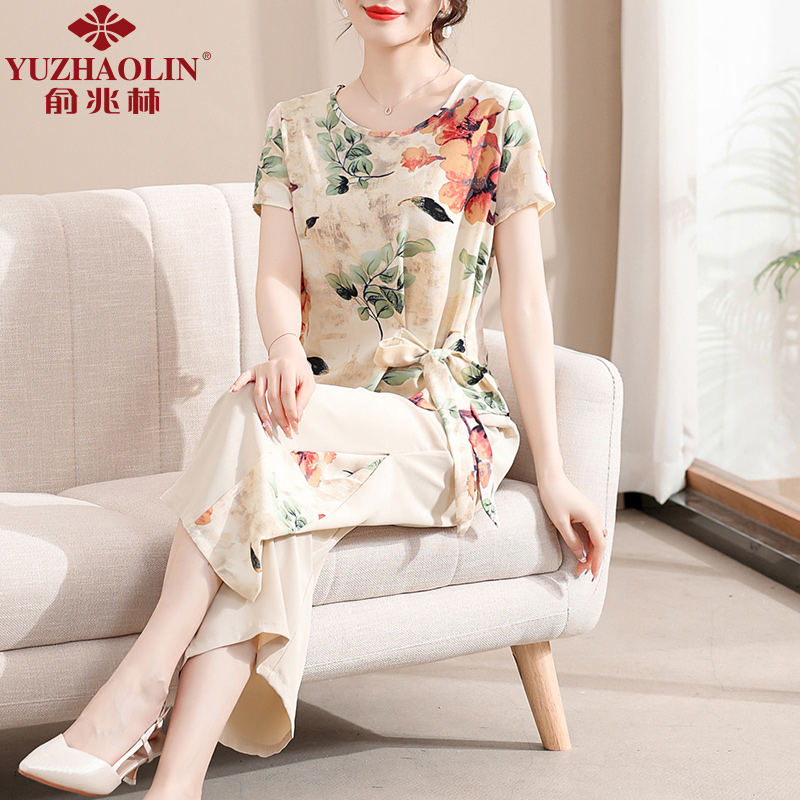 妈妈休闲短袖中年女装夏装洋气母亲节衣服2025新款中老年雪纺套装
