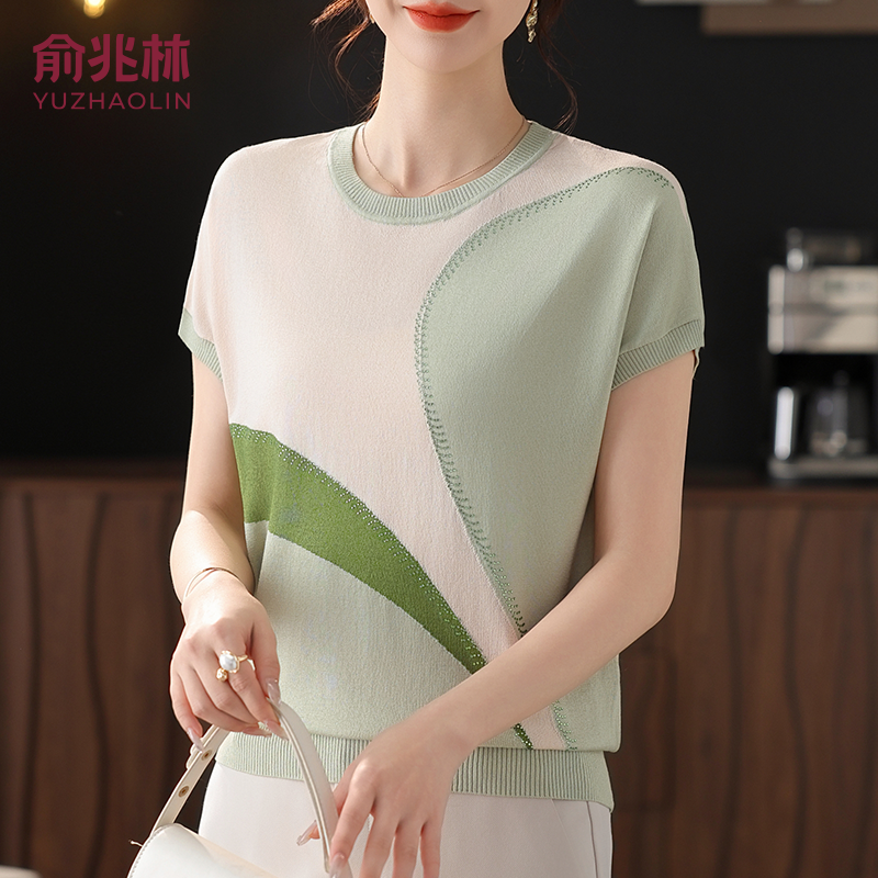 俞兆林中年妈妈针织短袖上衣