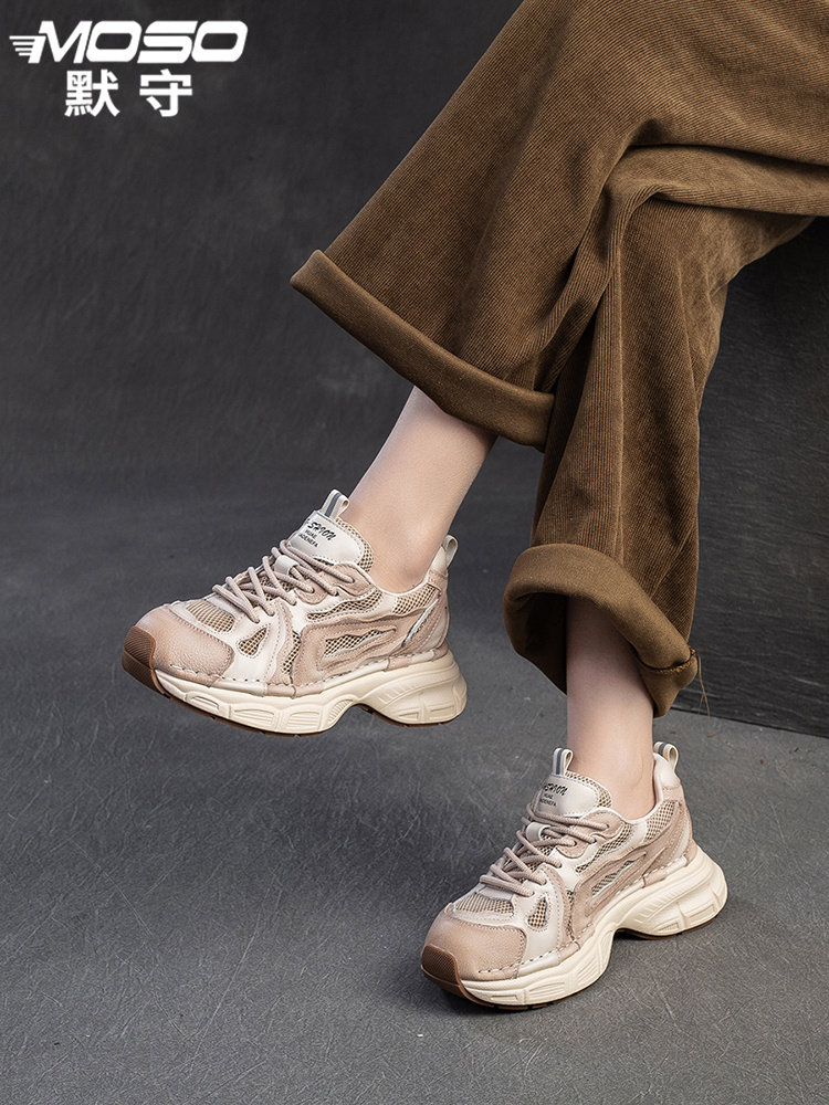 轻便老爹鞋女2025冬季新款小个子厚底增高软底百搭透气运动休闲鞋