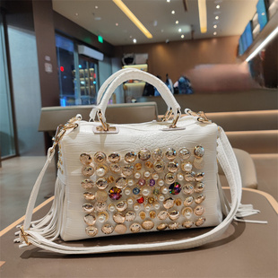 女高级感包包新款欧美大牌真皮流苏手提包水钻大容量单肩斜挎旗袍