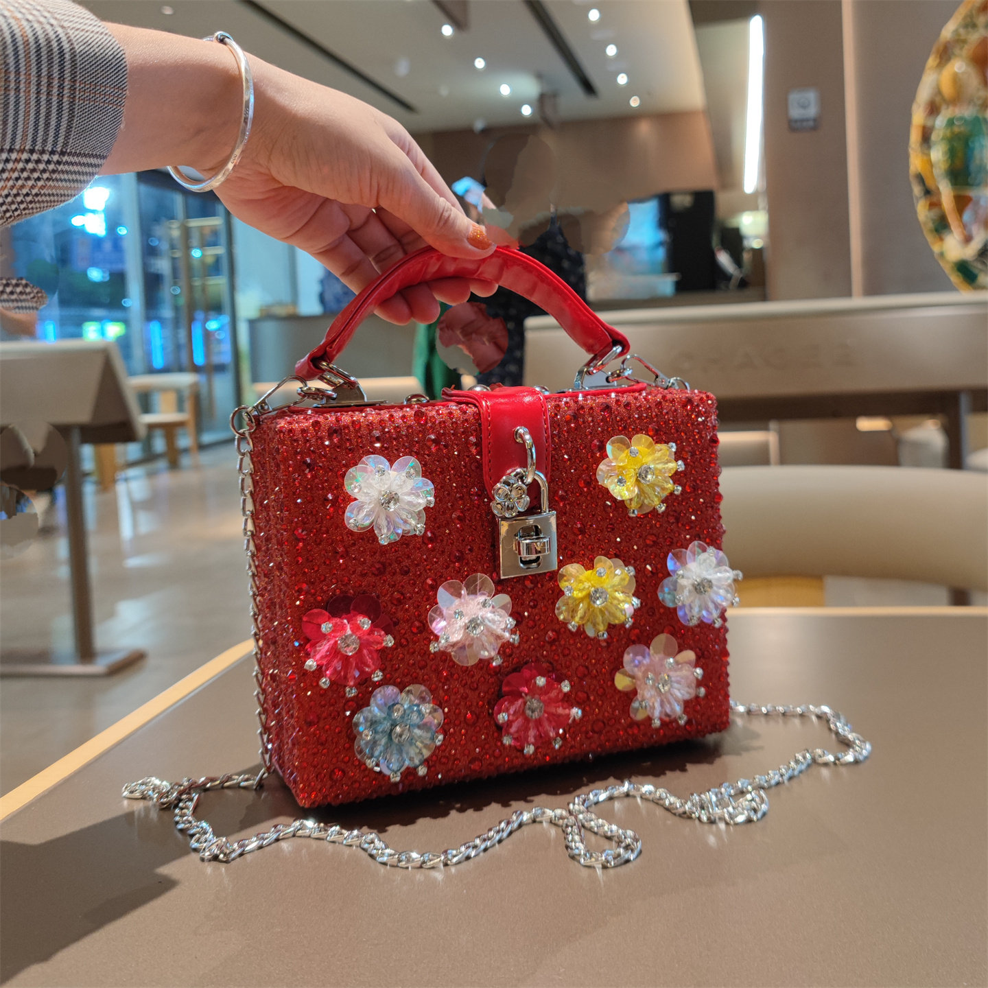箱子盒子包女小方包时尚水钻复古